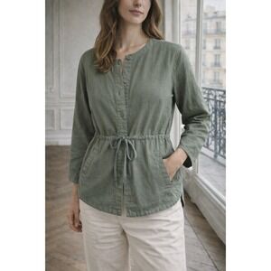 EILEEN FISHER Olive Green Linen Blend Drawstring Waist Jacket M